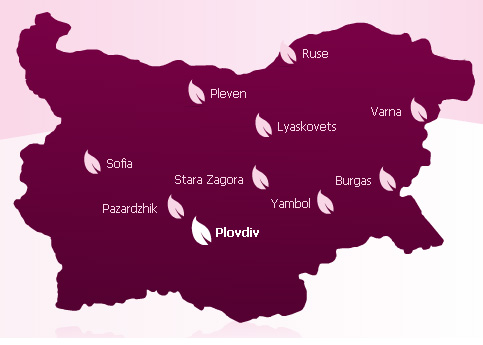 Карта косметических производств компании БиоФреш в Болгарии